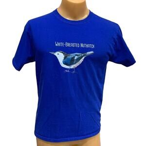 Wingspan Inspired Mens Medium Watercolor White Breasted Nuthatch Upcycled Tee